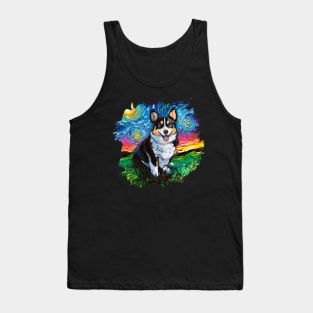 Tri Color Corgi Night with border Tank Top